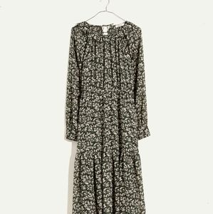 Madewell Ruffle-Neck Tiered Midi Dress in Forest